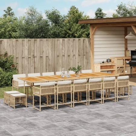 Set comedor de jardín 17 pzas con cojines ratán sintético beige