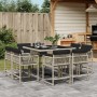 Set comedor de jardín 9 pzas cojines ratán sintético gris claro