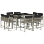 Set comedor de jardín 9 pzas cojines ratán sintético gris claro