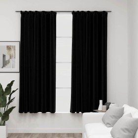 Cortinas opacas con ganchos look de lino 2 pzas negro 140x175cm Cortinas opacas con ganchos look de lino 2 pzas negro 140x175cm