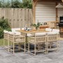 Set comedor de jardín 9 pzas con cojines ratán sintético beige