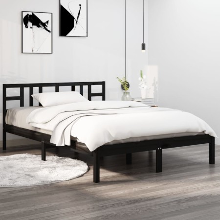 Estructura de cama de madera maciza de pino negra 200x200 cm de vidaXL, Camas y somieres - Ref: Foro24-3105429, Precio: 159,9...