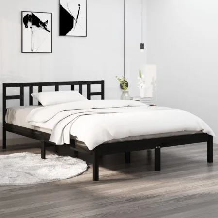 Solid black pine wood bed frame 200x200 cm by vidaXL, Beds and slatted bases - Ref: Foro24-3105429, Price: 158,04 €, Discount: %