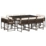 Set comedor de jardín 11 pzas y cojines ratán sintético marrón