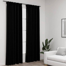 Cortinas opacas con ganchos look de lino 2 pzas negro 140x225cm Cortinas opacas con ganchos look de lino 2 pzas negro 140x225cm