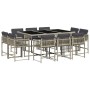 Set de comedor de jardín 11 pzas y cojines ratán sintético gris