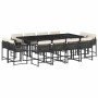 Set comedor de jardín con cojines 13 pzas ratán sintético negro