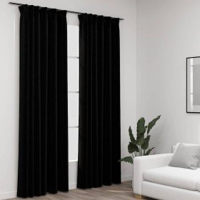Cortinas opacas con ganchos look de lino 2 pzas negro 140x245cm Cortinas opacas con ganchos look de lino 2 pzas negro 140x245cm