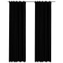 Cortinas opacas con ganchos look de lino 2 pzas negro 140x245cm