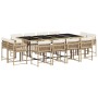 Set comedor de jardín con cojines 13 pzas ratán sintético beige
