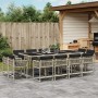 Set comedor jardín y cojines 13 pzas ratán sintético gris claro