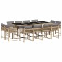 Set comedor de jardín con cojines 13 pzas ratán sintético beige