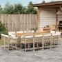 Set comedor de jardín con cojines 13 pzas ratán sintético beige
