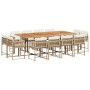 Set comedor de jardín con cojines 13 pzas ratán sintético beige