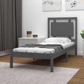 Estructura de cama individual madera maciza gris 90x190 cm