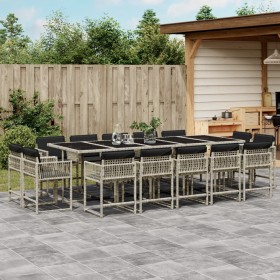 Set comedor jardín y cojines 15 pzas ratán sintético gris claro