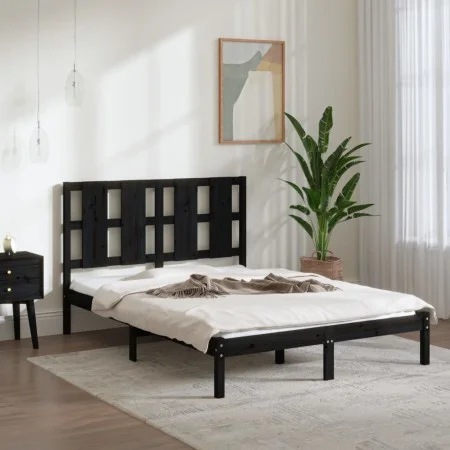 Estructura de cama de madera maciza de pino negra 140x190 cm de vidaXL, Camas y somieres - Ref: Foro24-3105584, Precio: 163,9...