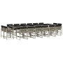 Set comedor jardín y cojines 17 pzas ratán sintético gris claro