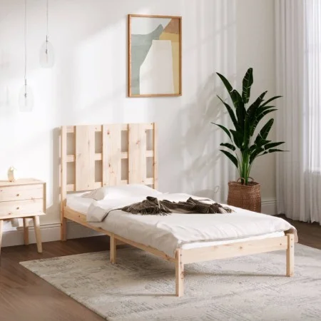 Solid pine wood bed frame 100x200 cm by vidaXL, Beds and slatted bases - Ref: Foro24-3105590, Price: 91,63 €, Discount: %