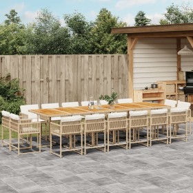 Set comedor de jardín 17 pzas con cojines ratán sintético beige