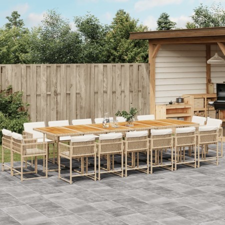 Set comedor de jardín 17 pzas con cojines ratán sintético beige