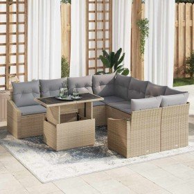 Conjunto de sofá de jardín con cojín 9 pcs beige y gris claro Conjunto de sofá de jardín con cojín 9 pcs beige y gris claro