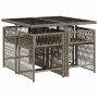 Set comedor de jardín 5 piezas con cojines ratán sintético gris