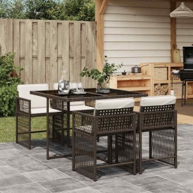 Set comedor de jardín 5 piezas y cojines ratán sintético marrón