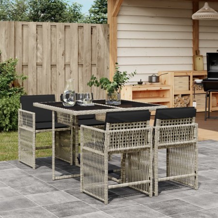 Set comedor de jardín 5 pzas cojines ratán sintético gris claro