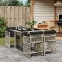 Set comedor de jardín 5 pzas cojines ratán sintético gris claro