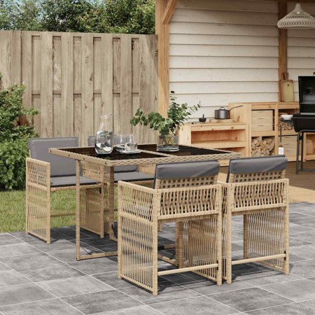 Set comedor de jardín 5 pzas con cojines ratán sintético beige