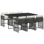 Set de comedor de jardín 7 pzas y cojines ratán sintético negro