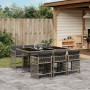 Set comedor jardín 7 pzas y cojines ratán sintético gris