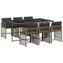 Set comedor jardín 7 pzas y cojines ratán sintético gris