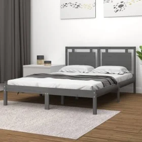 Solid gray pine wood bed frame 200x200 cm by vidaXL, Beds and slatted bases - Ref: Foro24-3105557, Price: 173,55 €, Discount: %