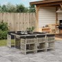 Set comedor jardín 7 pzas y cojines ratán sintético gris claro