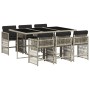 Set comedor jardín 7 pzas y cojines ratán sintético gris claro