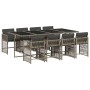 Set comedor jardín 9 pzas y cojines ratán sintético gris