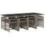 Set comedor jardín 9 pzas y cojines ratán sintético gris