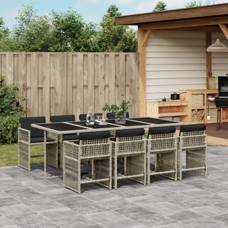 Set comedor de jardín 9 pzas cojines ratán sintético gris claro