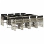 Set comedor de jardín 9 pzas cojines ratán sintético gris claro