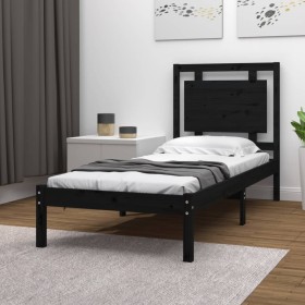 Estructura de cama madera maciza de pino negra 90x200 cm