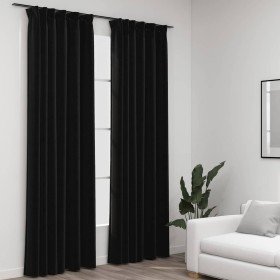 Cortinas opacas ganchos look de lino 2 pzas antracita 140x225cm Cortinas opacas ganchos look de lino 2 pzas antracita 140x225cm