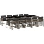Set de comedor de jardín 11 pzas y cojines ratán sintético gris