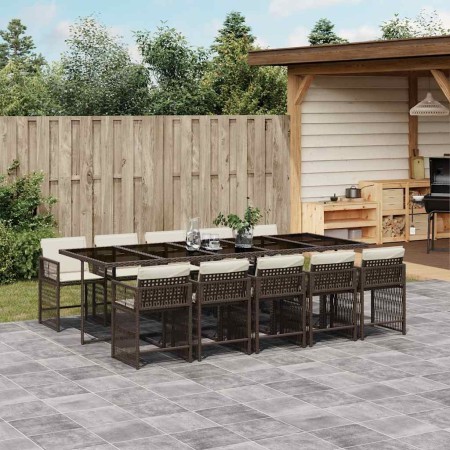 Set comedor de jardín 11 pzas y cojines ratán sintético marrón