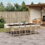 Set comedor de jardín 11 pzas con cojines ratán sintético beige
