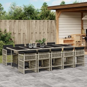 Set de comedor de jardín 11 pzas y cojines ratán sintético gris