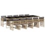 Set comedor de jardín 11 pzas con cojines ratán sintético beige
