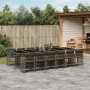 Set comedor de jardín con cojines 13 pzas ratán sintético gris