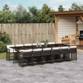 Set muebles de jardín 13 pzas y cojines ratán sintético marrón